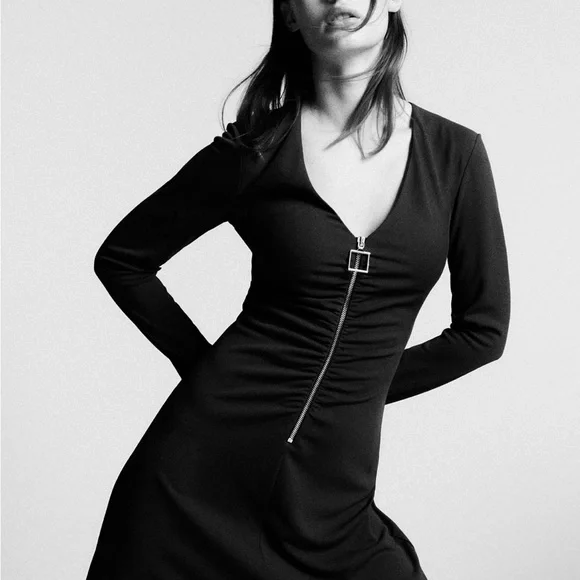 Zara midi zipper dress khaki XS - Picture 2 of 2